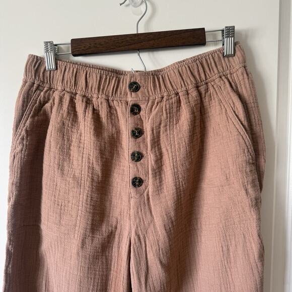Madewell Pants Womens Medium Cotton Linen Pull On High Rise Tapered Button Front - Picture 10 of 10